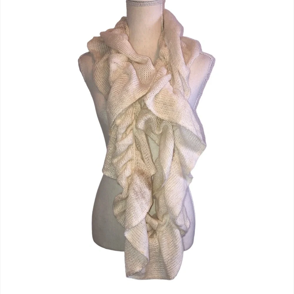 Calvin Klein scarf ruffled infinity loop airy open-knit stretch metallic gold